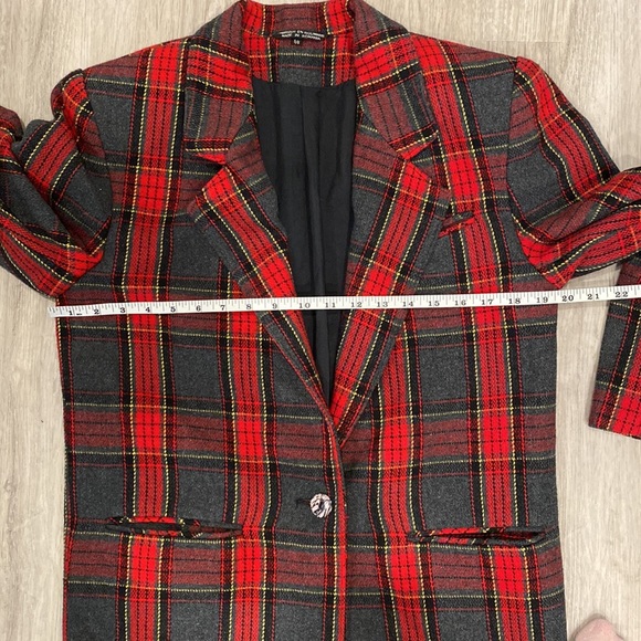 VINTAGE Wool Blend Red Gray and Black Tartan Plaid Blazer Jacket | Size Small - Picture 5 of 9